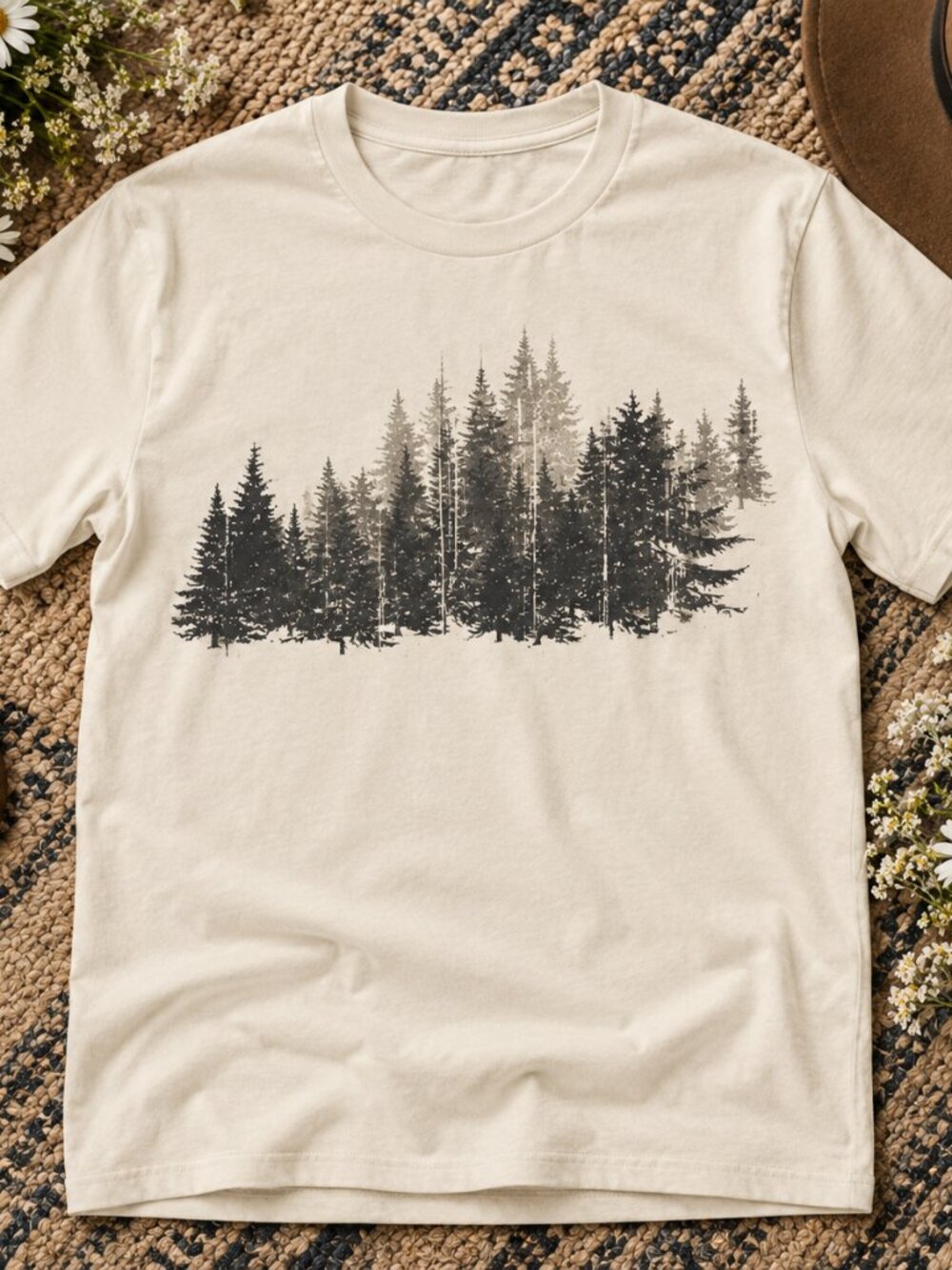 Men's Nature T-Shirt - Forest Layers Screen Printed Graphic Tee - Outdoor Tee